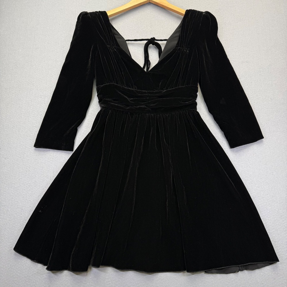 The Kooples Black Velvet Ruched Mini Dress FROB18041K‎ Size 1 NEW